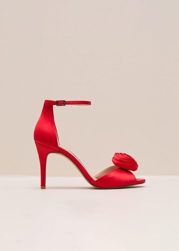 Phase Eight Red Satin Corsage Flower Heels Red USA | 2374680-CS